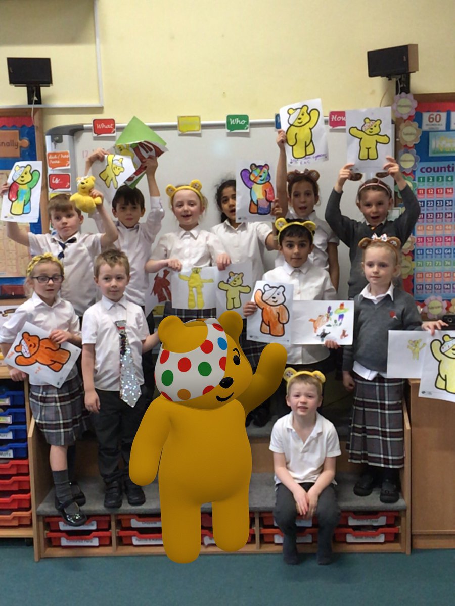 YMS_Year2's tweet photo. @YMS_Year2 have had great fun helping to raise money for Children in Need today  - They even had a special magic visit from the big bear himself! #ChildrenInNeed @YateleyManorSch https://t.co/0bh4oDroLV