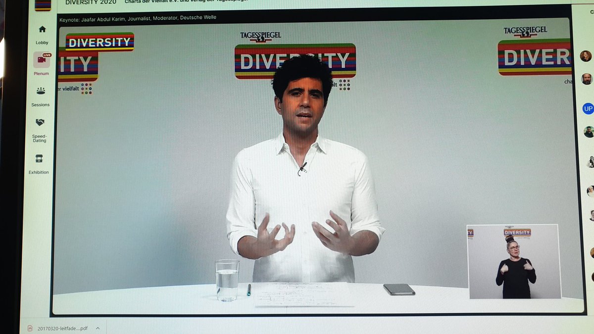HottmannDenise's tweet photo. "Diversität ist die Grundlage jeden Dialogs." Tolle Abschluss-Keynote von Jaafar Abdul Karin von @DeutscheWelle auf der sehr gelungenen Diversity Konferenz #DIV20 https://t.co/fQ4MZl4ilS