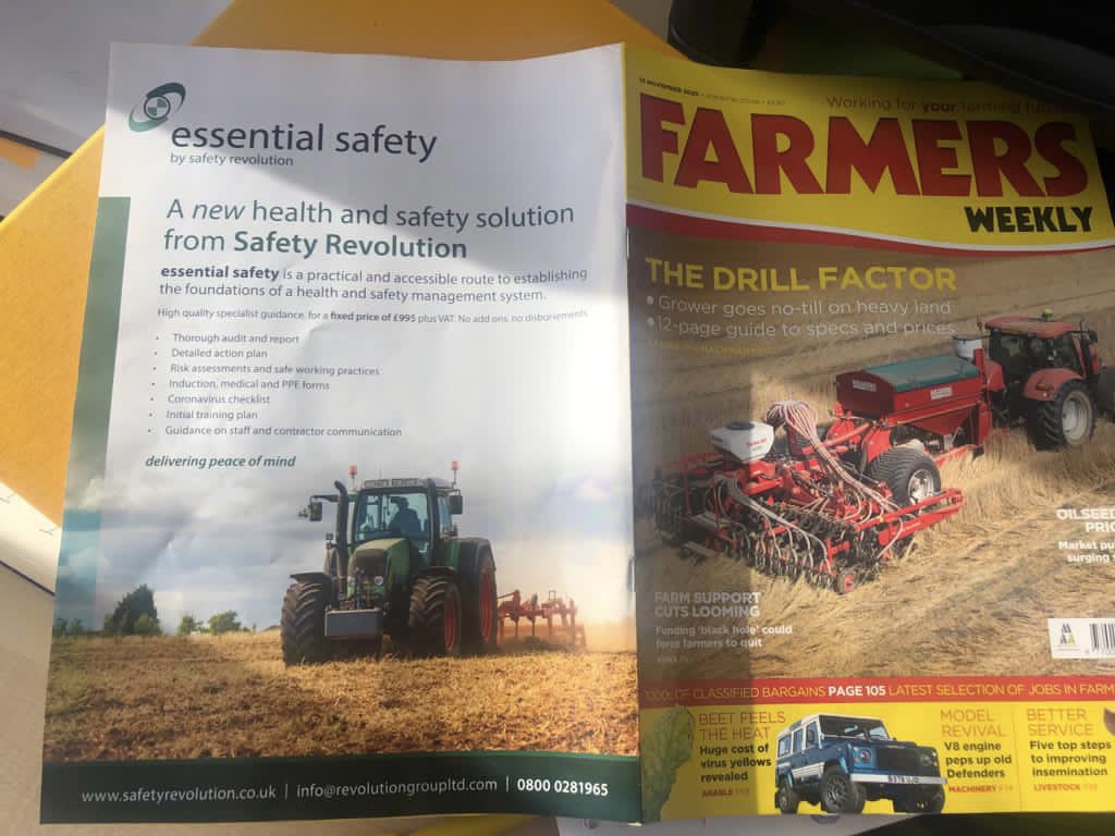 SafetyRev's tweet photo. Check out our launch of Essential Safety, on the back page of @FarmersWeekly November issue ! #essentialsafety https://t.co/y5HwpGPF4Z