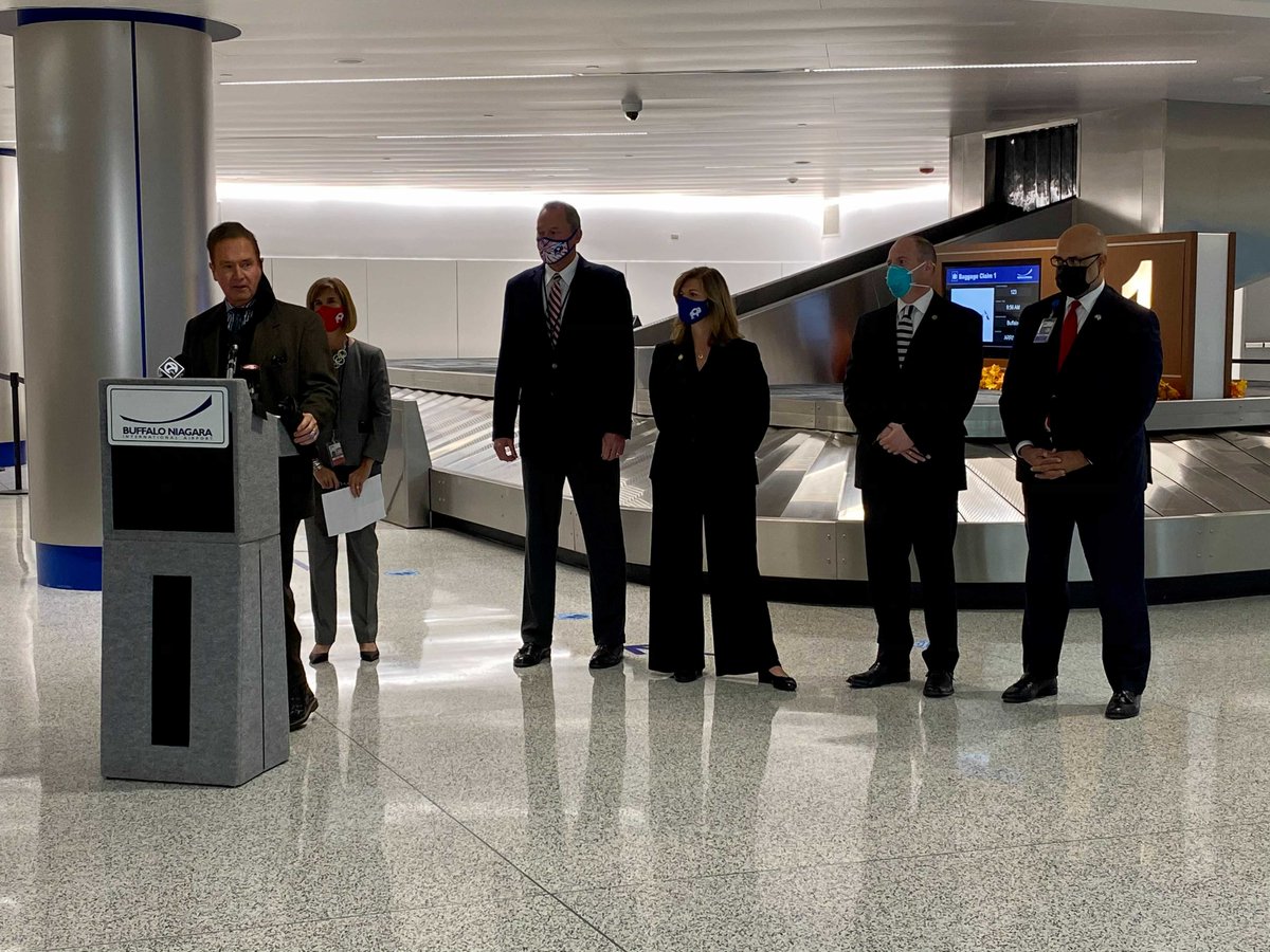 BHigginsBflo's tweet photo. Today we were pleased to join @BUFAirport to help unveil improvements to the passenger baggage area as part of a larger $80 million airport renovation to improve efficiency, security and the airport traveling experience. #BUFup https://t.co/BNeQbQPyXM