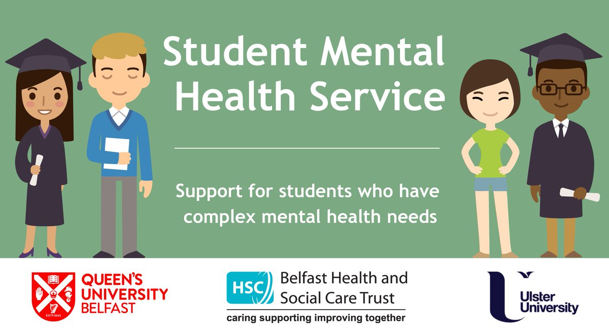 BelfastTrust's tweet photo. The Student Mental Health Service is a Belfast Trust pilot service delivered in collaboration with @QUBelfast &amp; 
@UlsterUni. The service compliments university wellbeing services by allowing students to access speciality treatment without barriers. 

1/4 https://t.co/e8vORio84i