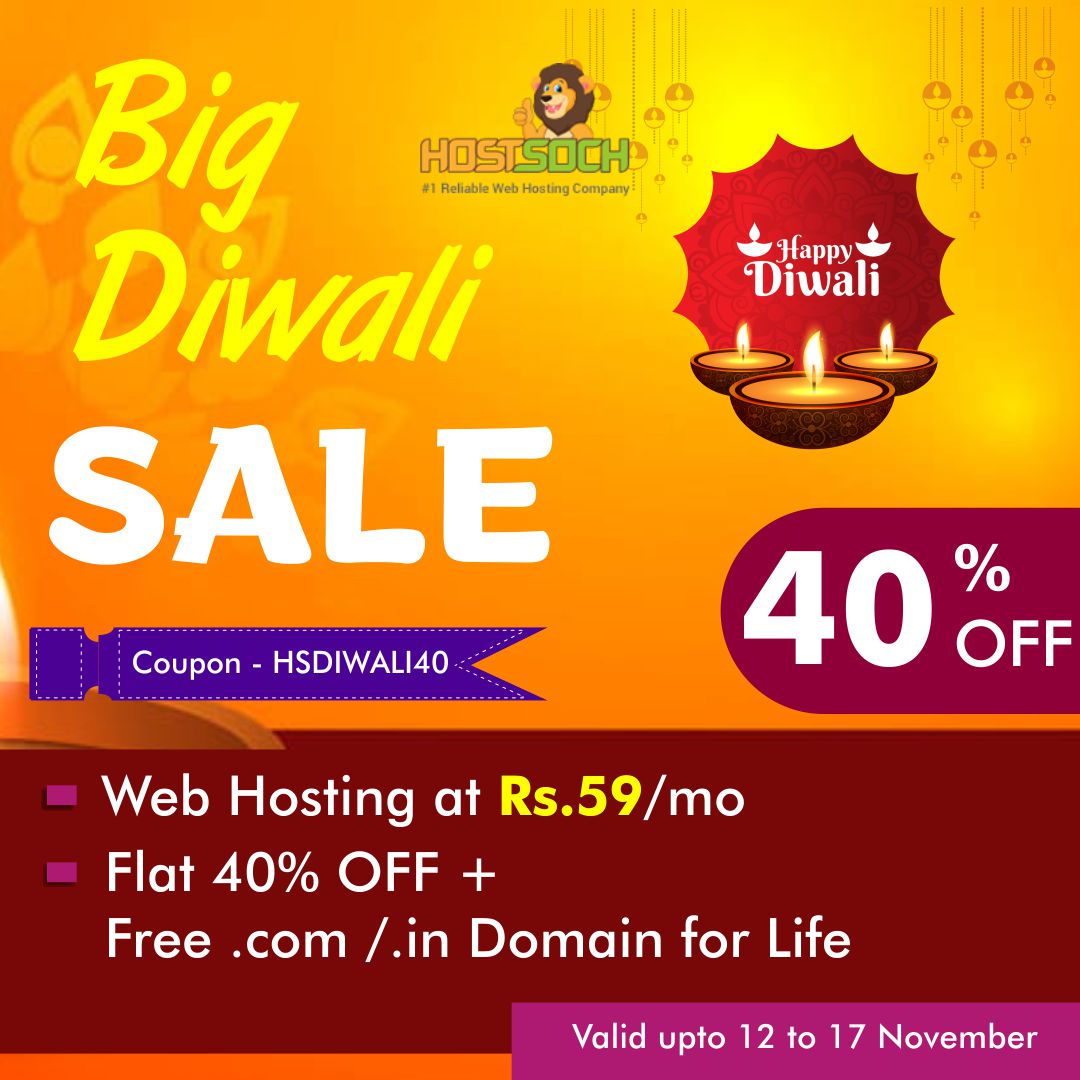 CouponUpdater's tweet photo. #HostSoch Big #Diwali #Sale - Lifetime Free .COM and .IN Domain + 40% OFF on Web #Hosting 

Use Coupon - HSDIWALI40
Ends on 17th Nov, 2020. Hurry to Grab now - https://t.co/VEhdBJqYTa https://t.co/BX72cFhEVf