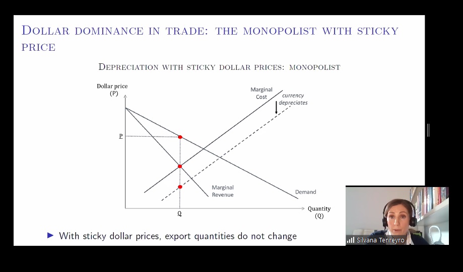 voxlacea's tweet photo. Now at #LACEA2020 Silvana Tenreyro: "For commodity producers with flexible prices, an ER depreciation does not change export prices." https://t.co/iu029mnaSJ