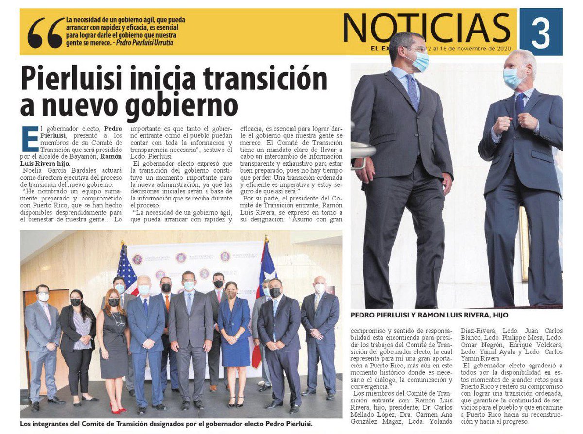 El gobernador electo, <a href="/pedropierluisi/">Pedro R. Pierluisi</a>, estableció su Comité de Transición para comenzar a trabajar con el nuevo gobierno. Un equipo que está comprometido y preparado, al igual que el gobernador electo, para trabajar y tomar las riendas de PR y darle el progreso que necesita.