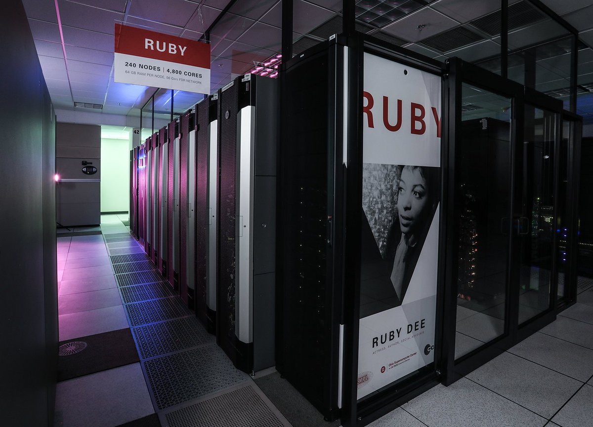 osc's tweet image. The Ruby Cluster, named after Ohio&apos;s own Ruby Dee, was decommissioned last month. Check out our blog post highlighting features and statistics of the system.

#OSC #HPC #HPCmatters #RubyDee 

ow.ly/fhh050CjPWd