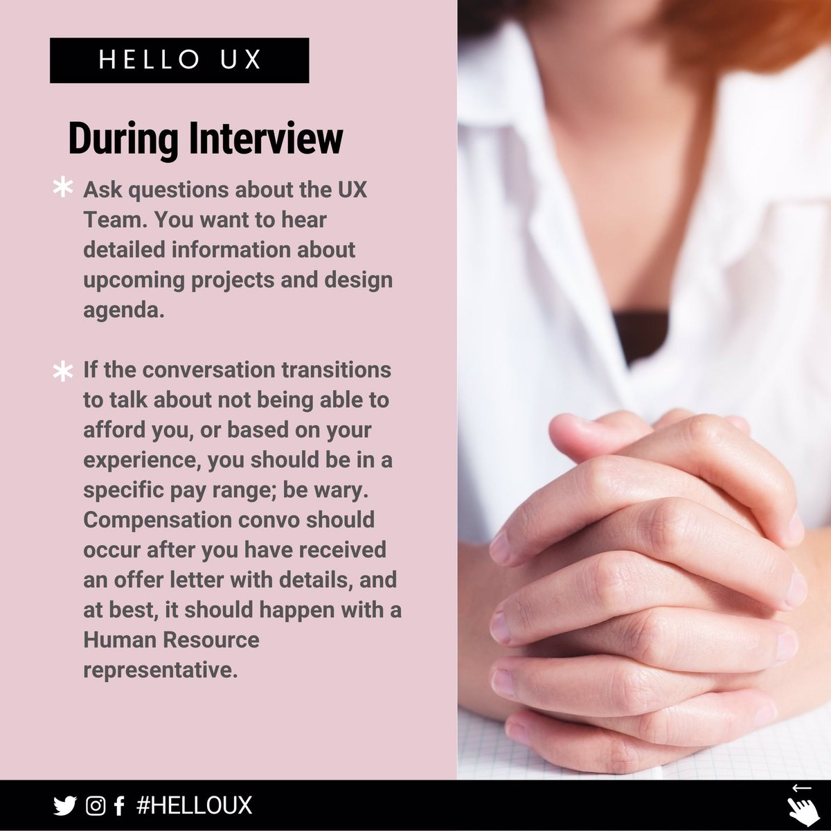 helloux_design's tweet image. There are some red flags to watch out for when applying to your first UX Design role. 
Here are some tips and advice we hope will help you avoid unsuitable ux positions. What other advice would you add?
#helloux #uxhorrorstories #halloween #halloweenpodcast #hellouxdesign