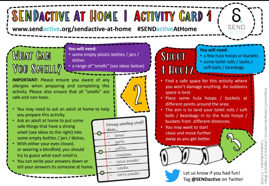 SENDactive's tweet photo. π We are excited to relaunch our #SENDactiveAtHome activity cards, helping to keep you and your family moving at home! Check out Activity Card 1 and look out for a new card every Friday! Let us know if you enjoy these activities! #KeepCoventryMoving #inclusive #StayHome https://t.co/Jl3YtpyFrE