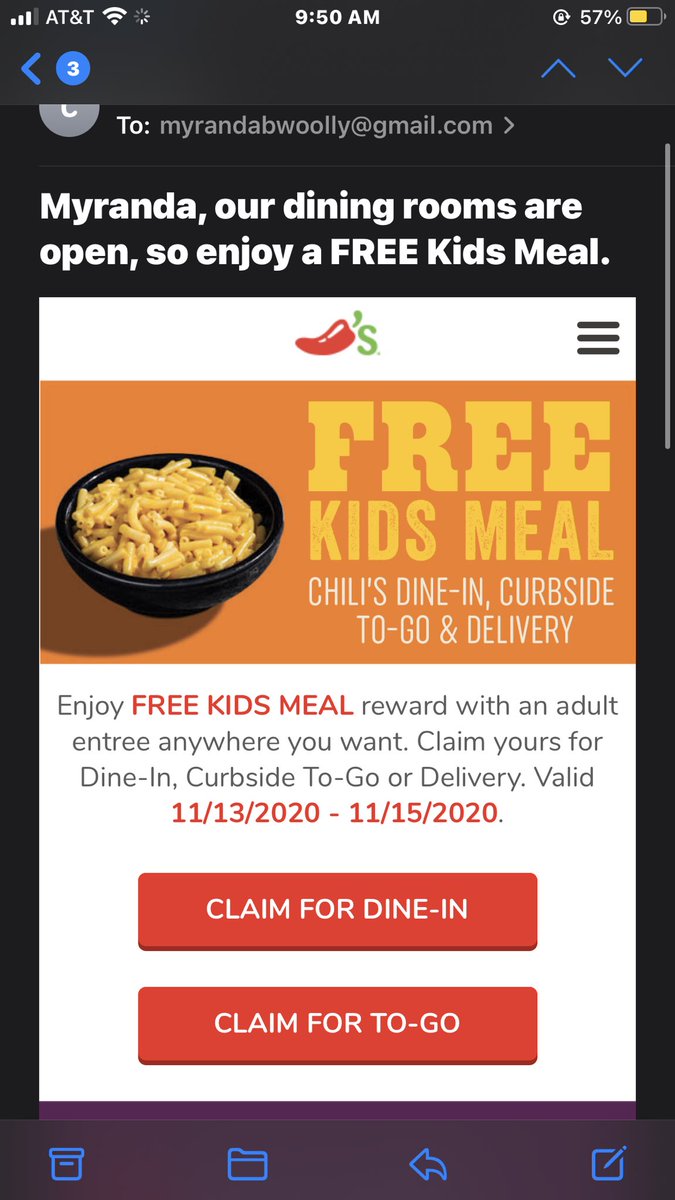 myrandablair's tweet photo. So @Chilis thinks I AM a kid, or I have kids.... either way, can I have the kids meal? https://t.co/b5s6cIxy1C