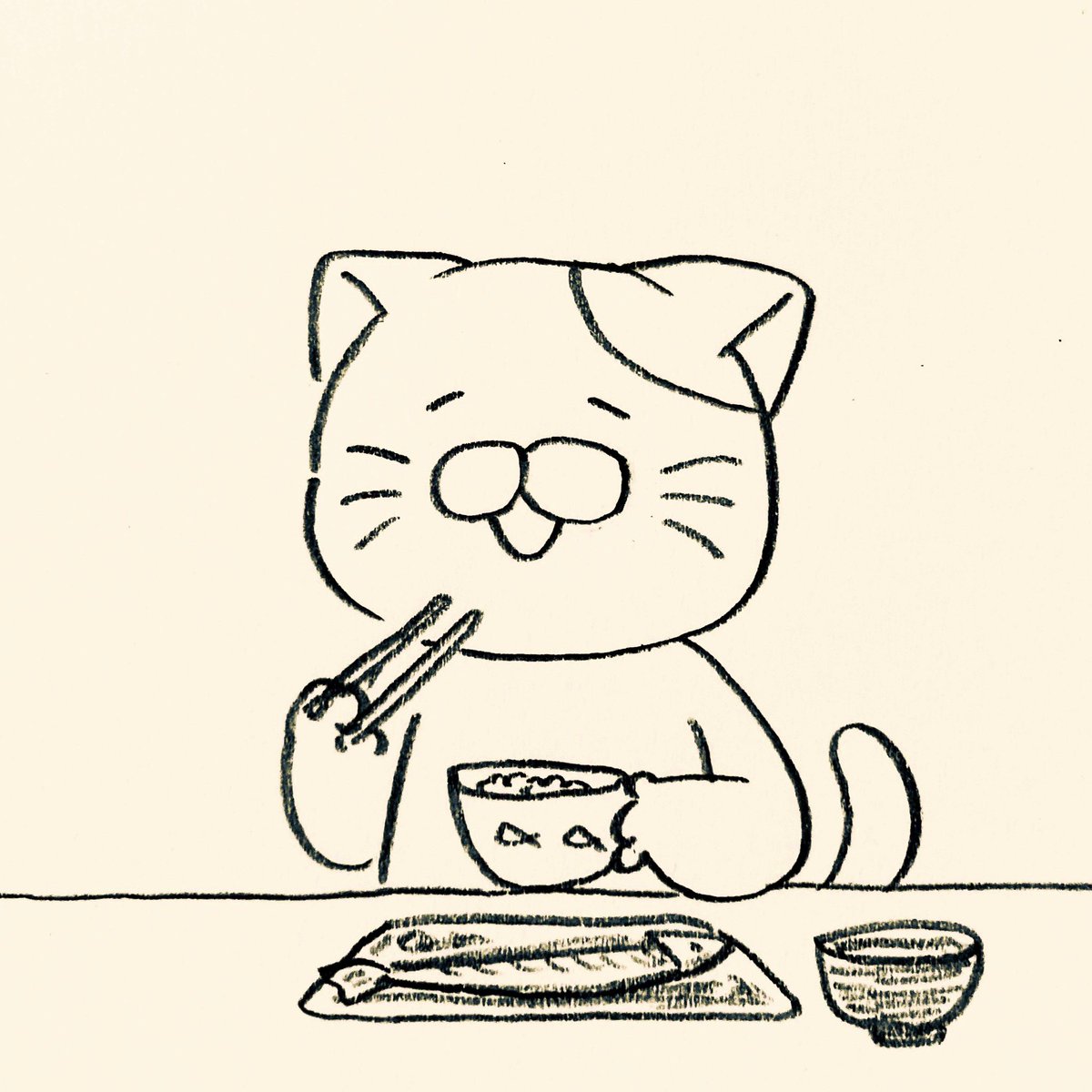 炊き立てのご飯と焼き立ての魚が美味しいので幸せネコ 