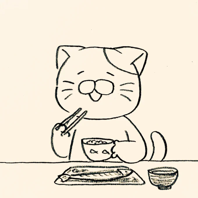 炊き立てのご飯と焼き立ての魚が美味しいので幸せネコ 