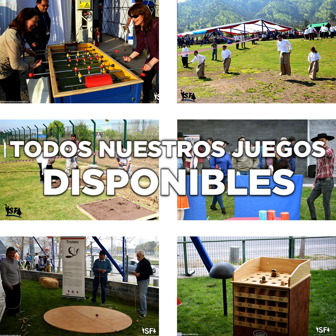 HOY que pasamos más tiempo en casa, nosotros te llevamos la entretención.   Recibe tus visitas con toda la variedad de nuestros juegos y #QuedateEnCasa 

 Incluimos:
- Transporte e Instalación
- Sanitización de los Juegos Antes de su uso y al retiro

serviciosfolcloricos.cl