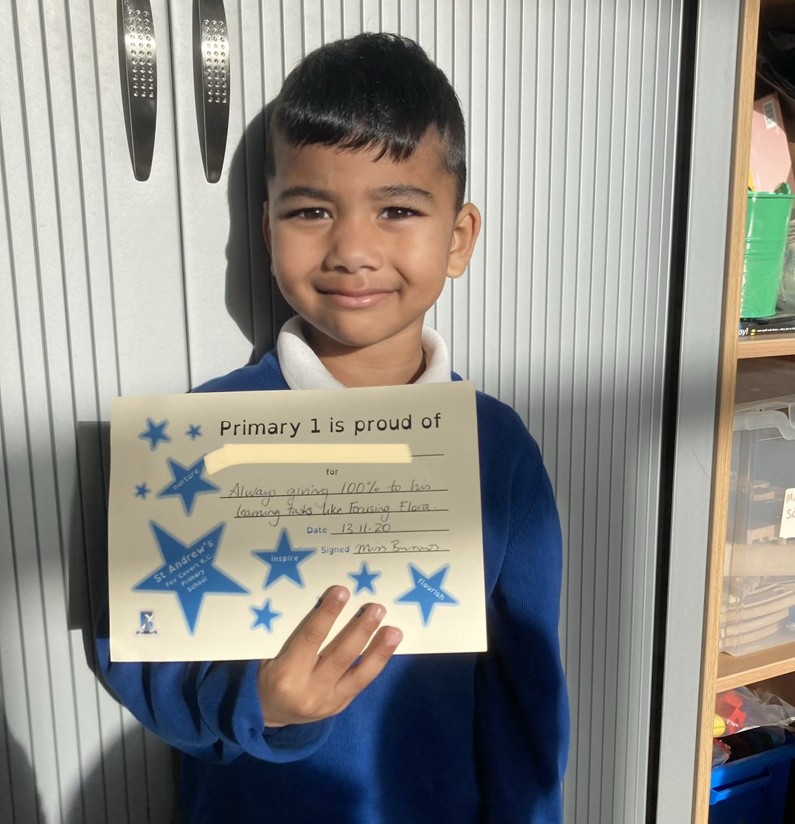 MissBurrows2's tweet photo. Primary 1 are proud of this NIF certificate winner who always gives 100%! 👏
#nurtureinspireflourish 
⁦@standrewsFCRC⁩ ⁦@mrsbrannanfcrc⁩ https://t.co/QOVBbTqpkD