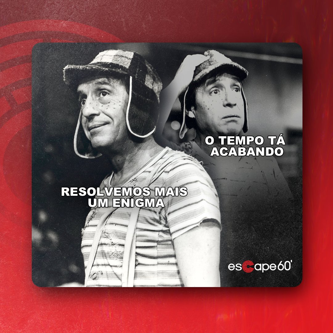 Escape60Oficial's tweet photo. Quando não dá nem tempo de comemorar que resolveu aquele enigma impossível e já tem que partir pro próximo. ⏳🔍😰

#VemproEscape60 #IssoÉEscape60 https://t.co/kRmntcRKQy