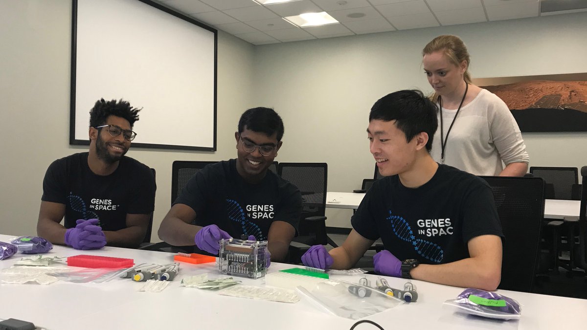 genesinspace's tweet photo. One day til this crew launches their experiment! Learn more about the Genes in Space 2019 winning project, soon to be underway on the ISS: https://t.co/uqvOIhQva1 https://t.co/6NVAPGqzwU