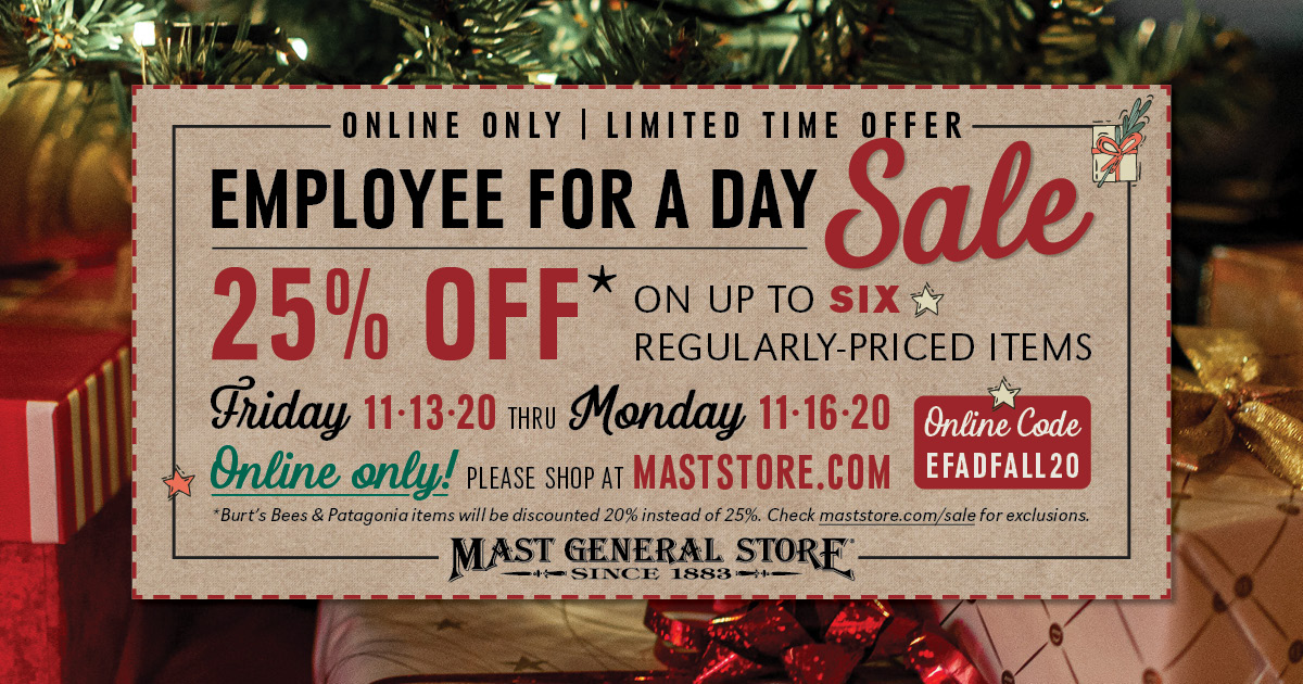 MastStore's tweet photo. It's the last day of the Mast Store Employee for a Day Sale. Don't miss out on your opportunity to shop like an employee with 25% OFF up to 6 items.

Sale is ONLINE ONLY &amp; ends later today. Follow the link to get the COUPON code &amp; exclusion info: https://t.co/6RtIUXmITs https://t.co/PC2vAK72it