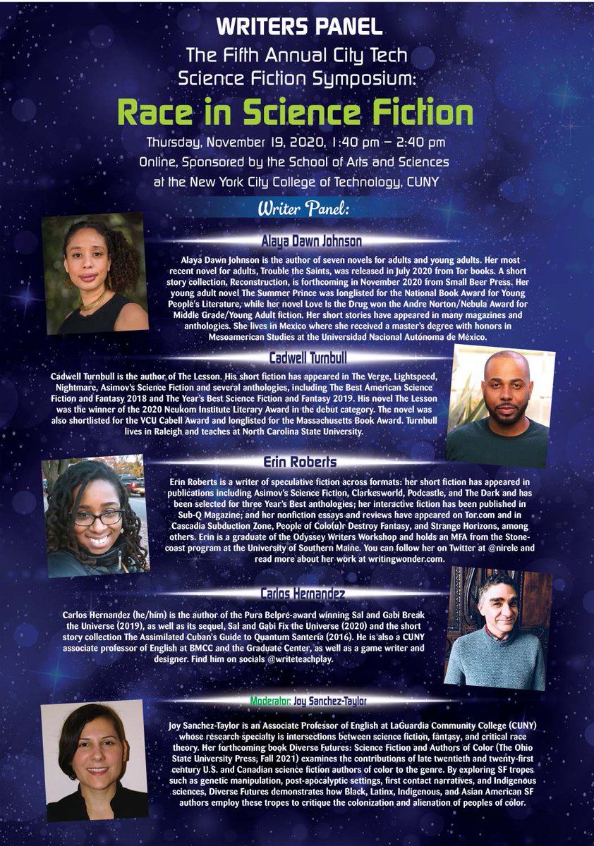 NANO is proud to support City Tech's annual Science Fiction Symposium on Race and Science Fiction. Thursday 11/19, 9am - 5pm. Via Zoom. Details at:
openlab.citytech.cuny.edu/sciencefiction…