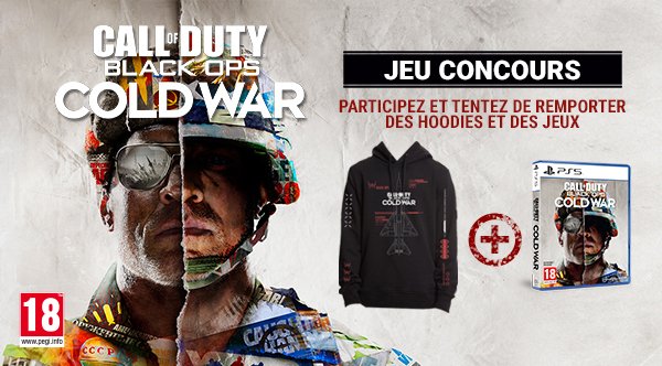 Micromania_Fr's tweet photo. Pour la sortie de Call of Duty Black Ops Cold War, tentez de remporter des Hoodies exclusifs et des jeux PlayStation 5 ! 4 lots à gagner ! 

Pour participer, RT &amp; Follow @Micromania_Fr, tirage au sort dans une semaine ! https://t.co/MFj4r4KXp6