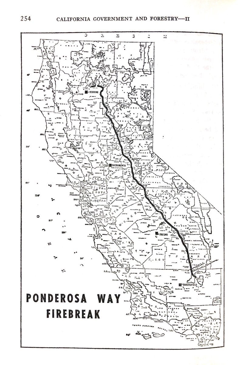 Chances are if you live in the foothills you have a road called Ponderosa Way & that likely is a remnant of the “Mother of All Firebreaks”.Much has been reclaimed by nature, but Cal Fire still uses stretches of the historic break to this day. https://www.sfchronicle.com/california-wildfires/article/An-800-mile-firebreak-once-protected-15713546.php