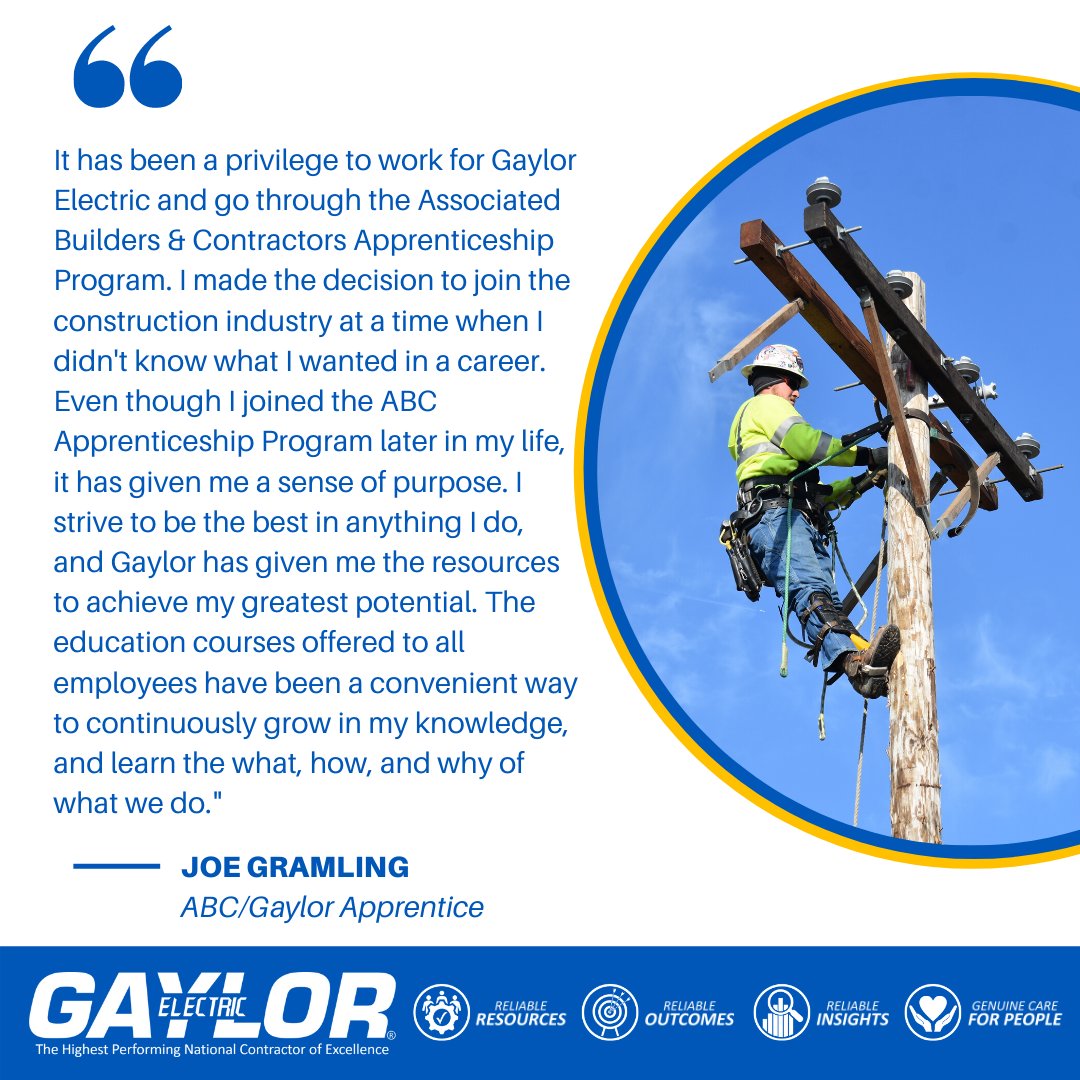 gaylorelectric's tweet photo. For the final day of #NationalApprenticeshipWeek, we are excited to highlight two of Gaylor Electric &amp; ABC's Apprentices and hear about their experience in the apprenticeship program. #GaylorElectric #HighestPerforming #ApprenticeSpotlight https://t.co/5061JPO9Vg