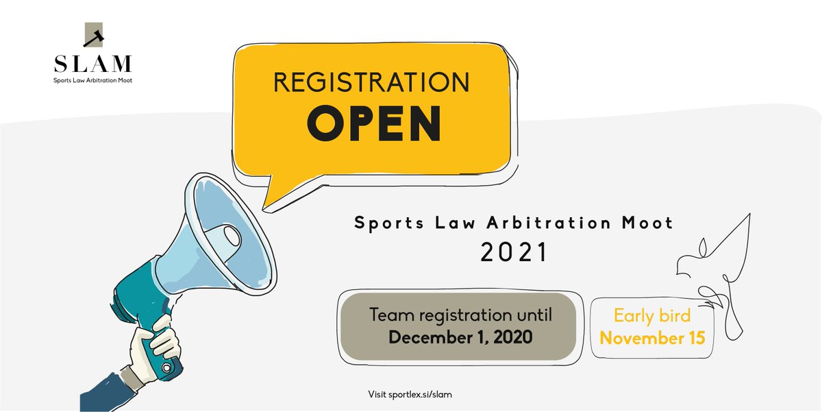 tinemisic's tweet photo. Early bird registrations for @sport_lex #SLAM moot still open! Register at https://t.co/gSQkRcyZvf #sportslaw #arbitration #moot #earlybird https://t.co/uO7FO1K02W