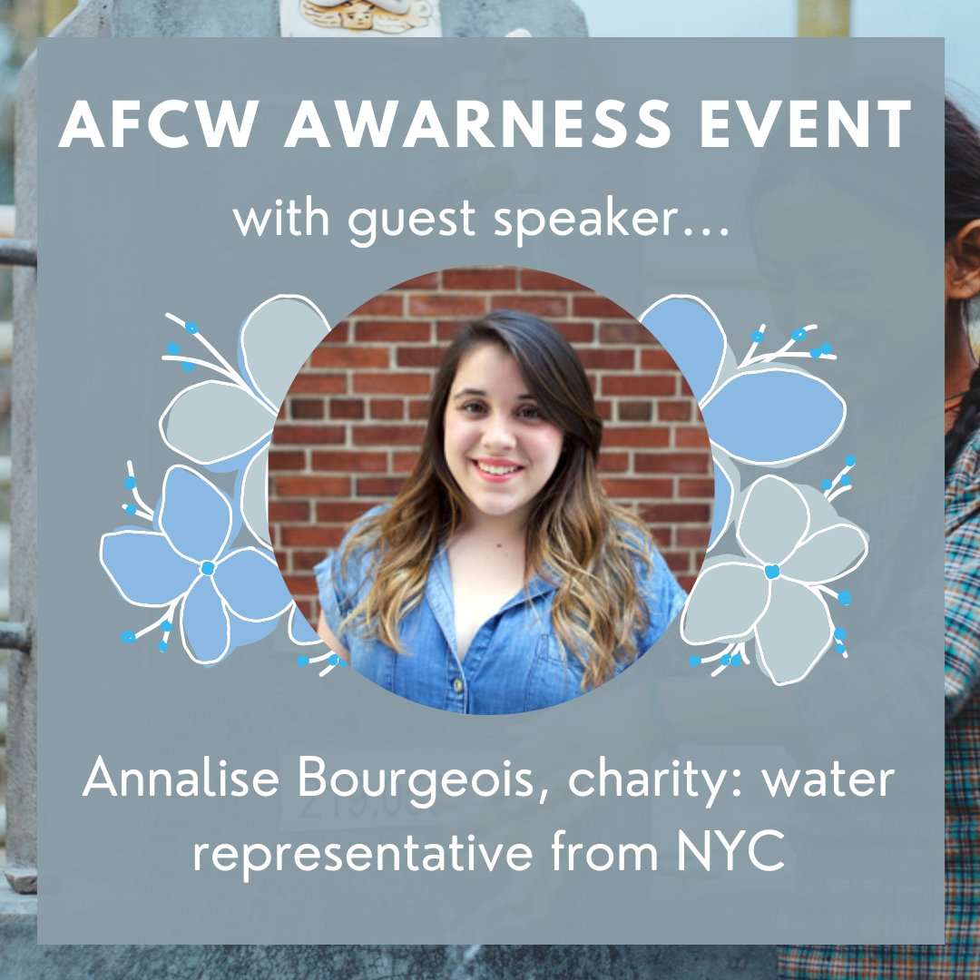 aggiesforCW's tweet photo. Big Announcement! One November 20 at 4:00 pm CST, AFCW will be hosting an awareness event. But this is not just any awareness event. We will be hosting a Q&amp;A session with charity: water representative, Ms. Annalise Bourgeois! https://t.co/5WxWWLCAPY