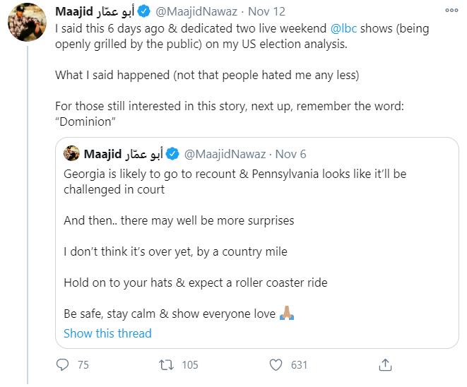 Maajid is dedicated to pursuing this conspiracy theory on LBC