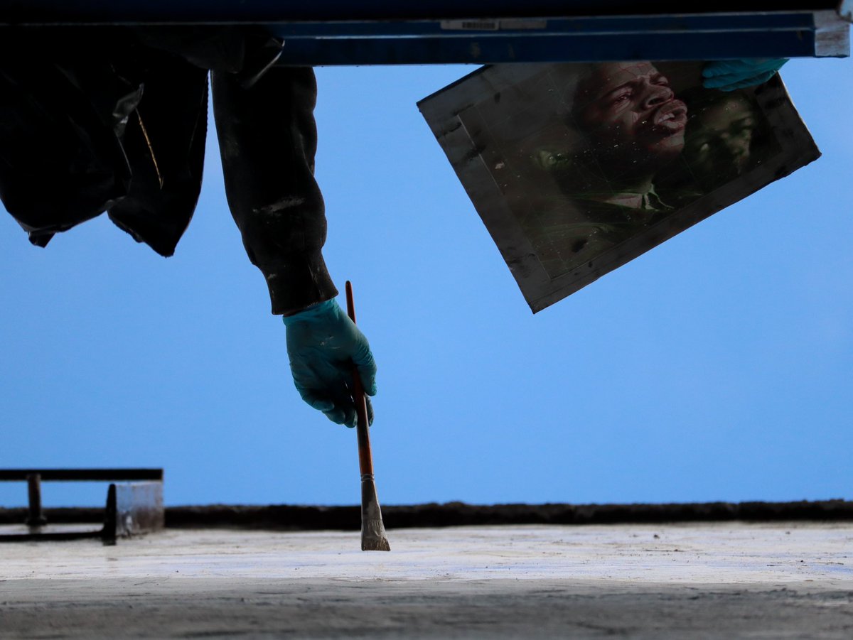 After a small rain delay, they’re back at it. Look at that beautiful blue sky.