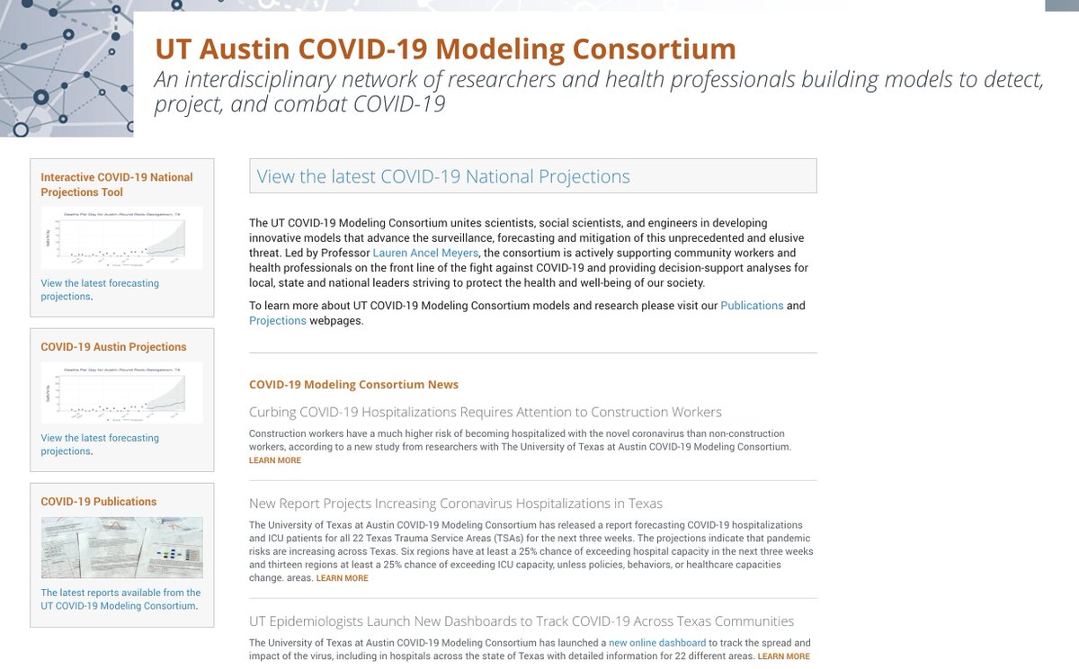 Santa Fe Institute (@sfiscience) on Twitter photo For more, explore the news and interactive dashboards at <a href="/UTAustin/">UT Austin</a>'s #COVID19 Modeling Consortium website:
covid-19.tacc.utexas.edu
...superb and extremely useful work by a team including SFI Professors <a href="/meyerslab/">Meyers Lab at UT Austin</a> & <a href="/mikha_ehl/">Michael Lachmann</a> For more, explore the news and interactive dashboards at <a href="/UTAustin/">UT Austin</a>'s #COVID19 Modeling Consortium website:
covid-19.tacc.utexas.edu
...superb and extremely useful work by a team including SFI Professors <a href="/meyerslab/">Meyers Lab at UT Austin</a> & <a href="/mikha_ehl/">Michael Lachmann</a>