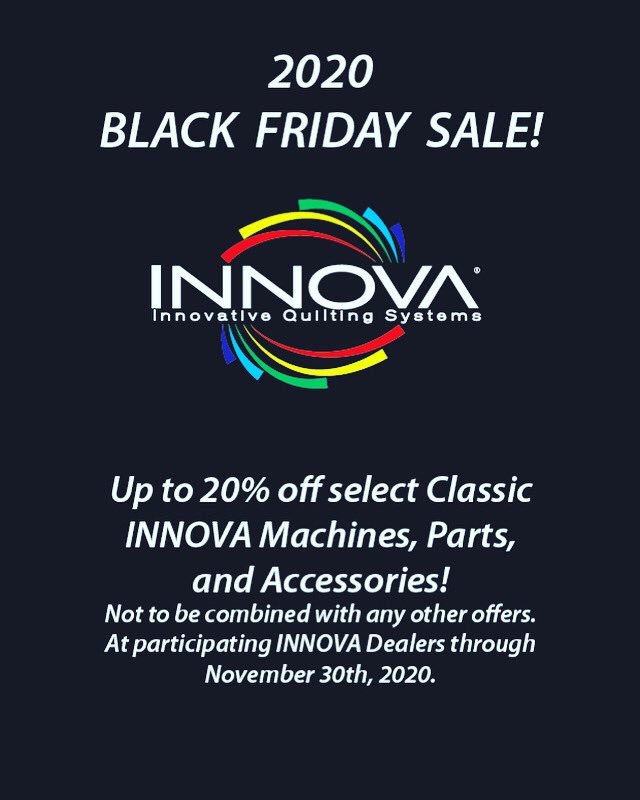 ABMIntl's tweet photo. Black Friday Sale! #INNOVALongarm #quilting #quilt #BuiltToQuilt #BlackFriday #Sale https://t.co/NRns8IbXWb