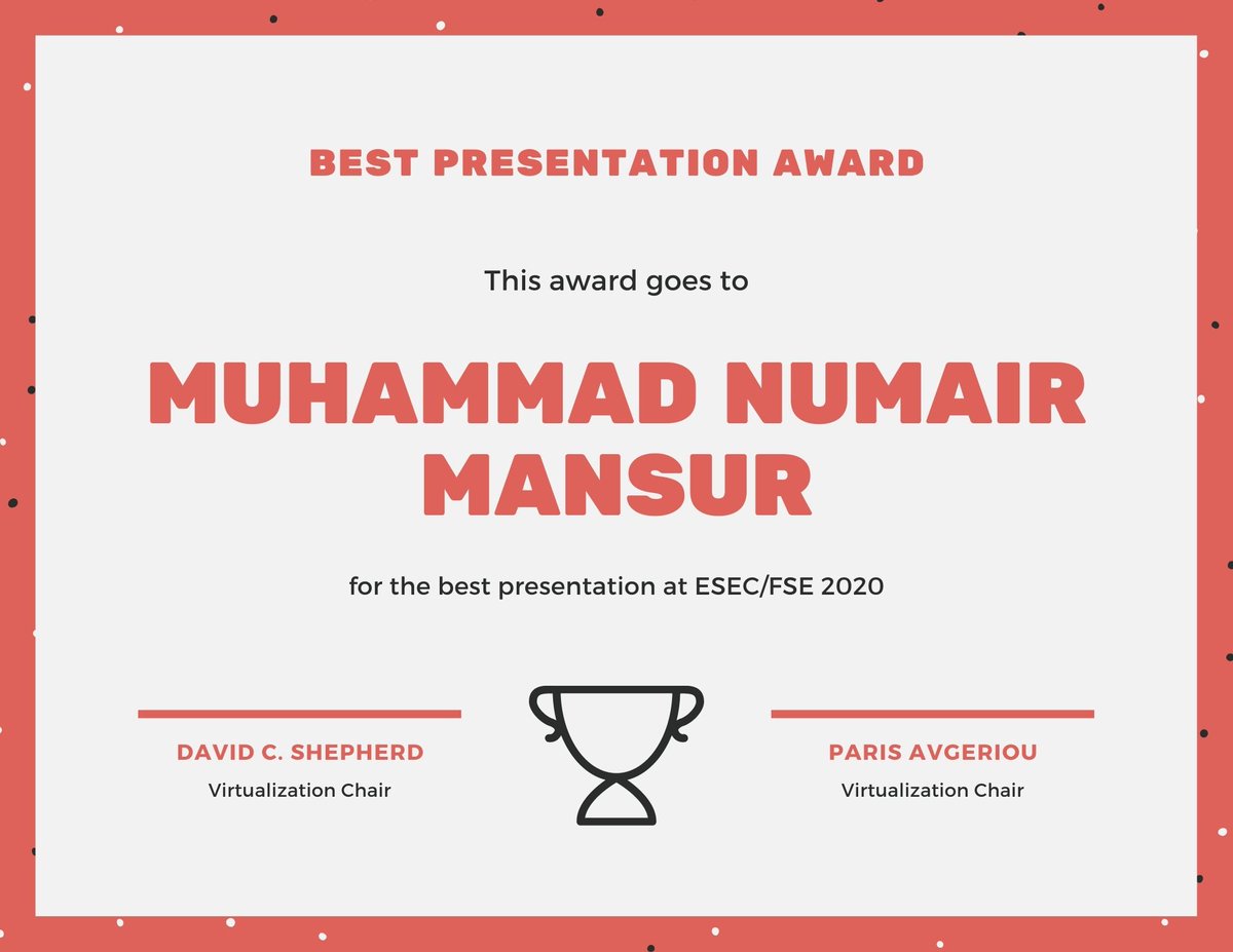 And great work by Muhammad Numair Mansur for his work, which won the "Best Presentation" award for #esecfse 2020! 

reddit.com/r/ESECFSE/comm…