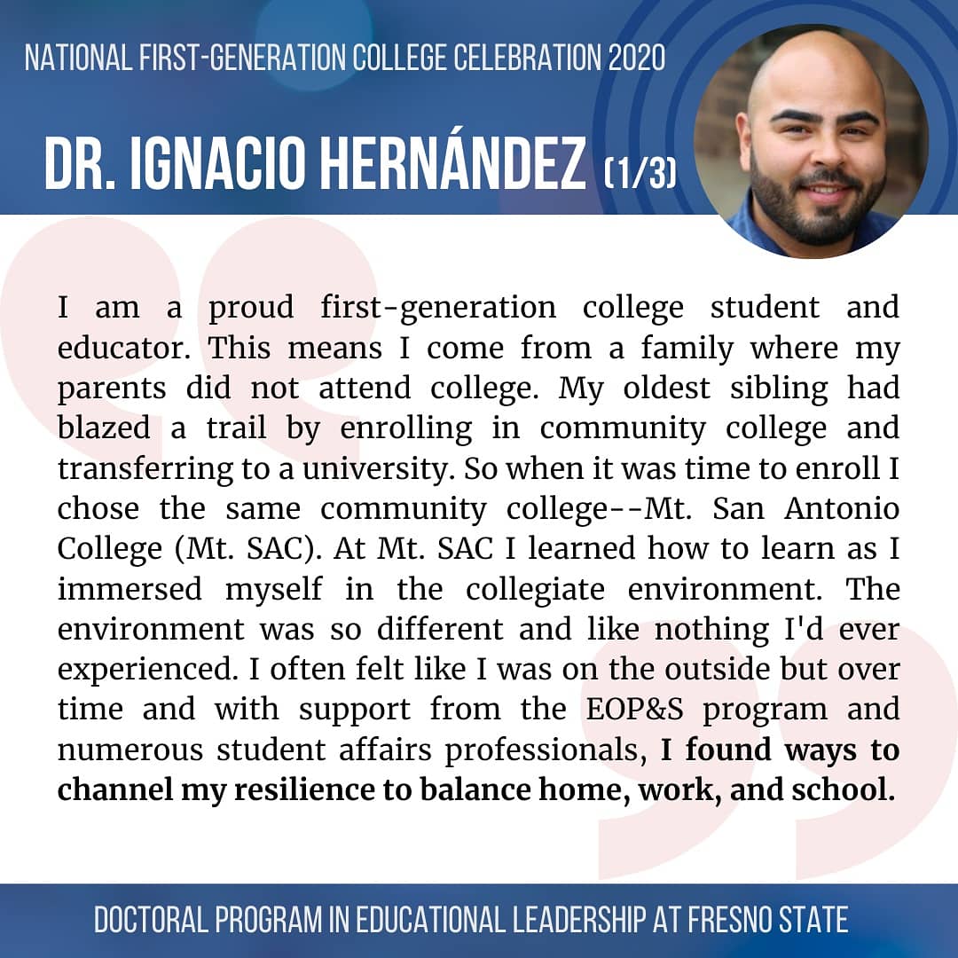 EdDFresnoState's tweet image. Our last first-generation feature of the week - our very own Program Director, Dr. Ignacio Hernández. 
 
@FresnoKremenEdu @Fresno_State #EducationalLeadership #FirstGenerationCollegeStudent