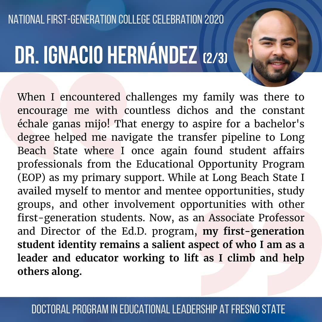 EdDFresnoState's tweet image. Our last first-generation feature of the week - our very own Program Director, Dr. Ignacio Hernández. 
 
@FresnoKremenEdu @Fresno_State #EducationalLeadership #FirstGenerationCollegeStudent