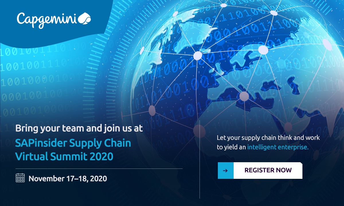 Look for <a href="/Capgemini/">Capgemini</a> at SAPinsider virtual Supply Chain Summit.  Register at: sapinsideronline.com/type/events/