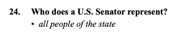 But the new civics test isn't just more difficult for no apparent reason—it also contains straight-up errors.Q: Who does a Senator represent?Old test: "All people of the state" [true]New test: "Citizens of their state" [ideologically extreme & not true!]3/
