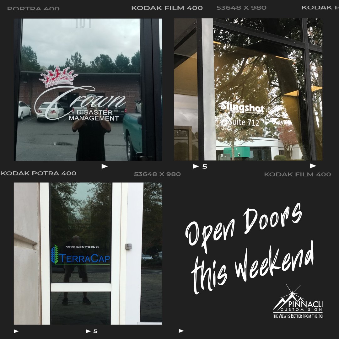 PinnacleCstmSgn's tweet image. Here's to opening doors of all sorts this weekend!  #FridayFeeling #doorgraphics #vinylgraphics #betterfromthetop