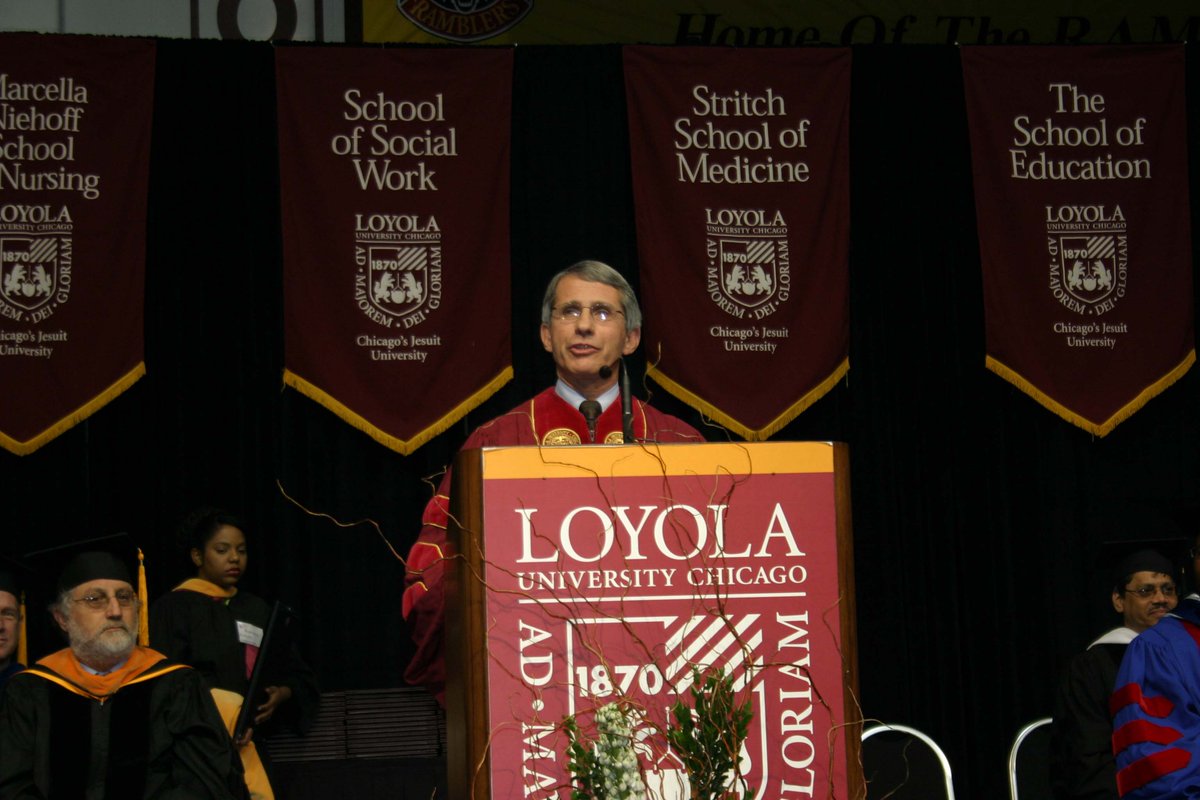 LUCArchives's tweet photo. #FlashbackFriday Photos: In 2006. Dr. Anthony Fauci spoke at the College of Arts and Sciences - Sciences commencement and was awarded an honorary Dr. of Sciences from Loyola. https://t.co/78ts7fDx1N