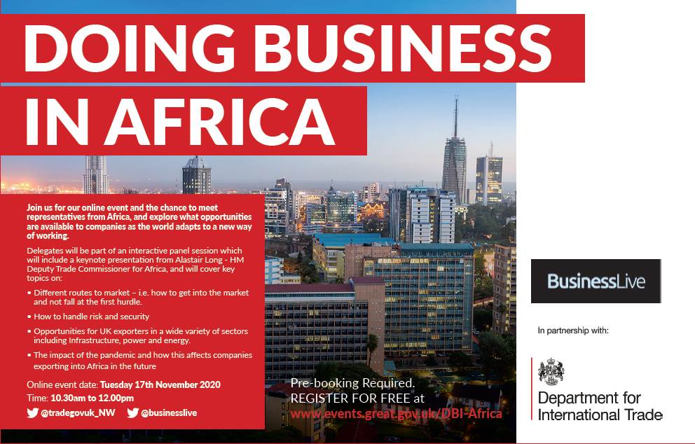 Join us and <a href="/businesslive/">BusinessLive</a> in partnership with <a href="/tradegovuk_NW/">Dept Business and Trade NW</a> for our next virtual event to learn about export opportunities in Africa. Register for FREE herehttp://www.events.great.gov.uk/DBI-Africa