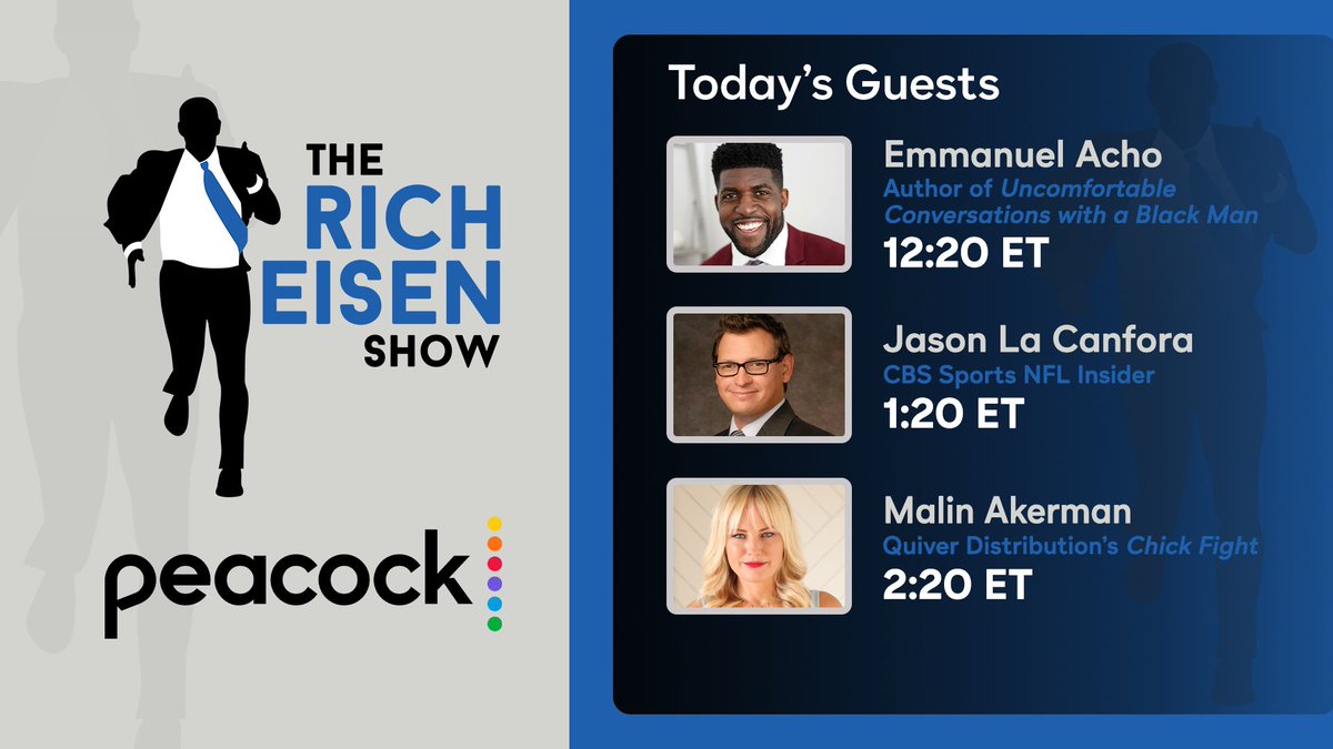 RichEisenShow's tweet photo. Today's Hit-Em-With-The-Hines Show:
@peacockTV @1090TheMightier 844-204-RICH
@EmmanuelAcho @JasonLaCanfora #MalinAckerman
#NFL #TNF #TheMasters https://t.co/KjauXx5NQW