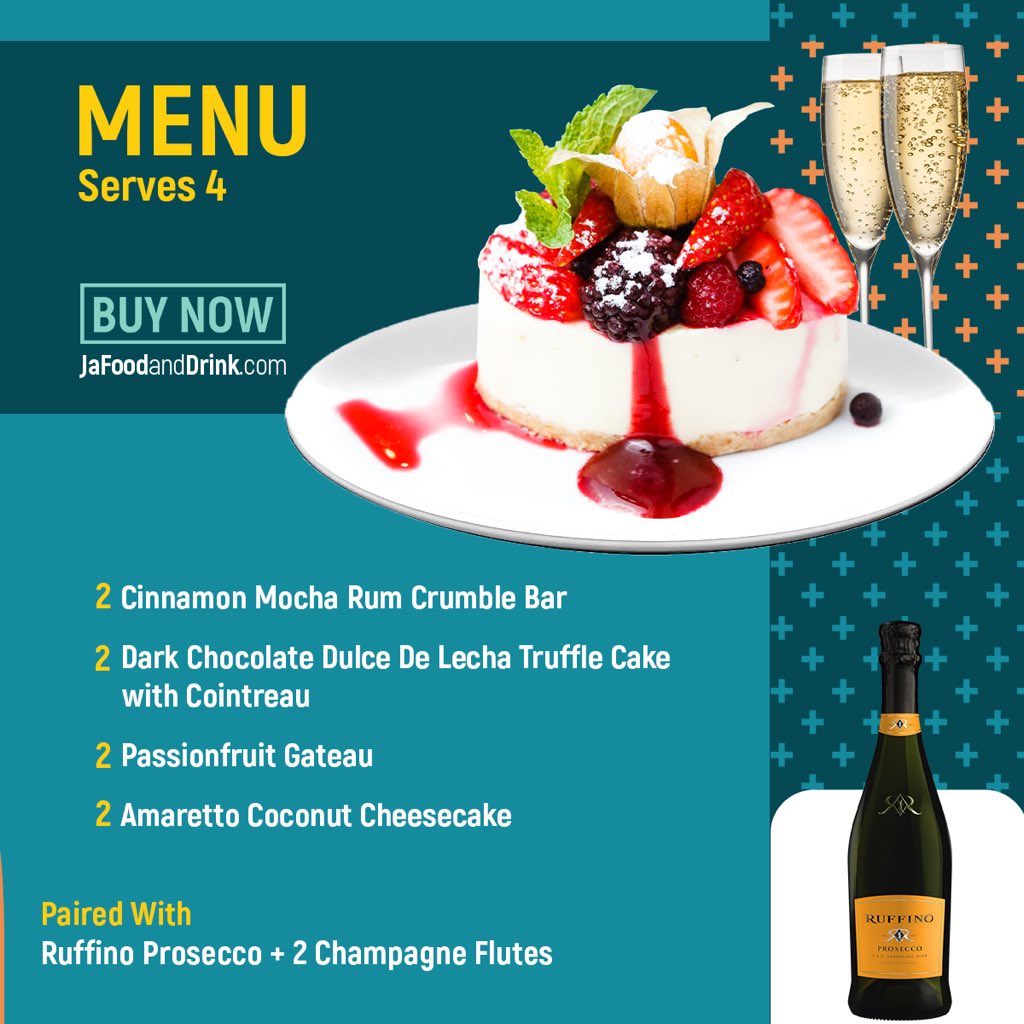 JAFoodandDrink's tweet photo. @sear274 has your sweet tooth covered with her BAKERS&BUBBLES menu, paired with Prosecco courtesy pf @selectbrandsja! 🥂 Available for pre order only now on https://t.co/VeuebGC4GH! 😋 #JFDF #JFDF2020 #BakersandBubbles https://t.co/HGmEvBhaDz