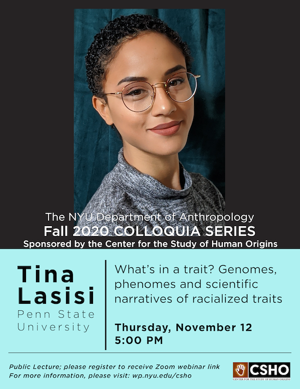 Last night PhD candidate  @TinaLasisi of Penn State University gave the latest CSHO colloquium webinar on her research regarding "genomes, phenomes and scientific narratives of racialized traits." We’ll provide a brief summary of what we learned in this thread: (1/12)