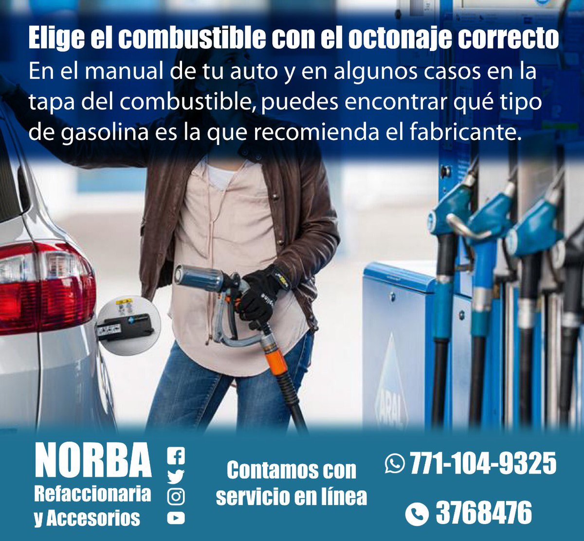 norbarefa's tweet photo. Elige el combustible con el octanaje correcto para tu auto  
NORBA REFACCIONARIA Y ACCESORIOS, CUIDA DE TU AUTO
con gran variedad de lubricantes y refacciones para tu motor.

#norbarefaccionaria #consumelocalmx #norbatip #bombagasolina https://t.co/tfLPSYE6nz
