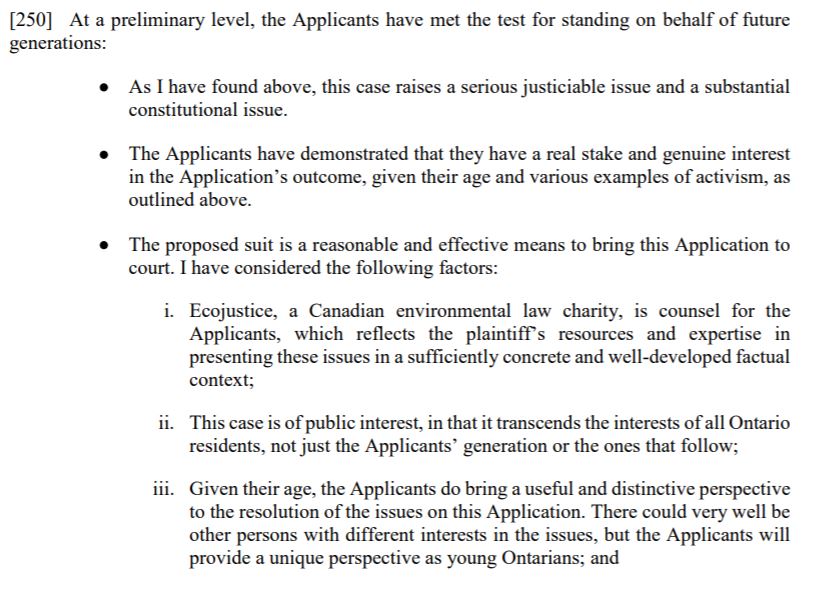 "This case raises a serious justiciable issue and a substantial constitutional issue," writes Justice Carole Brown in her decision allowing the climate-change suit against the Ford government to proceed.  #onpoli