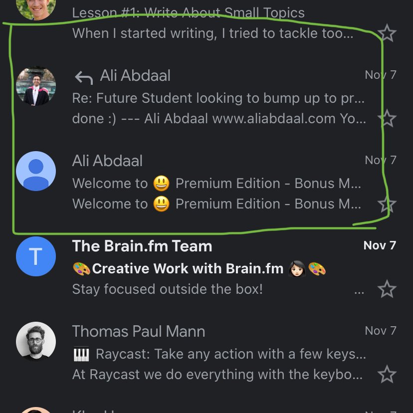10/ After refreshing my inbox at least 100 times.I see this pop-up in my inbox.I couldn't believe it.  @AliAbdaal "gave" me $749 by bumping me to the premium edition of his course!