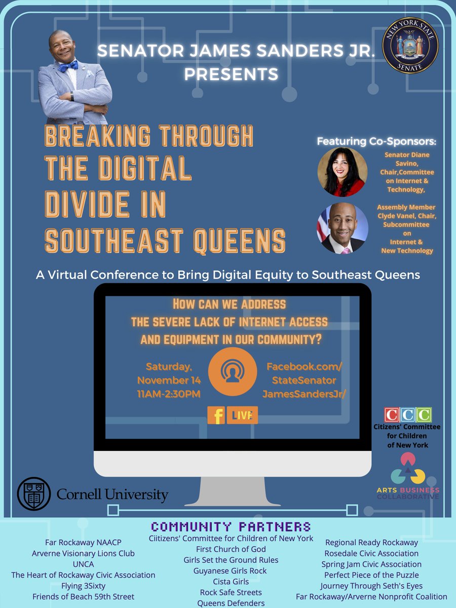 ABC is so excited to partner with <a href="/JSandersNYC/">James Sanders Jr.</a> and other community leaders for this upcoming event, "Breaking Through the Digital Divide in Southeast Queens: A Virtual Conference to Bring Digital Equity to Southeast Queens." Tune in this Saturday @ 11am