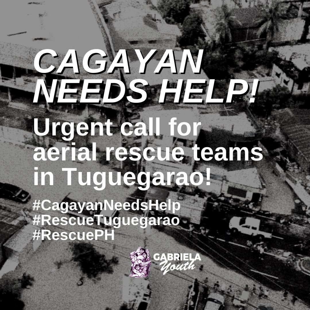 gabrielayouthph's tweet photo. Gabriela Youth strongly urges the national government to direct immediate rescue and relief efforts to Cagayan! Urgent aerial rescue now!

Let us help the residents of Cagayan reach rescue teams by using the hashtags #RescueTuguegarao #CagayanNeedsHelp 📢‼️ https://t.co/hjiMj4xzdt
