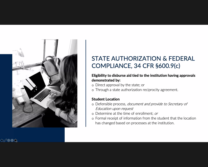 MBMessner's tweet photo. Residence vs. location - @dowdcm from @wcet_info sharing the difference and how it impacts state authorization and federal compliance. #OLCAccelerate https://t.co/IQdOic1afz