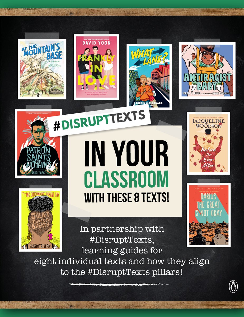 PenguinClass's tweet photo. TEACHERS! #DisruptTexts in your classroom with these eight titles! SHOUT OUT to the amazing @nenagerman @TchKimPossible @juliaerin80 &amp; @triciaebarvia for their amazing work! 

DOWNLOAD the FREE full guide for all eight titles (PreK-12) at https://t.co/t9F7DLEClC https://t.co/cpYjpUlSsc