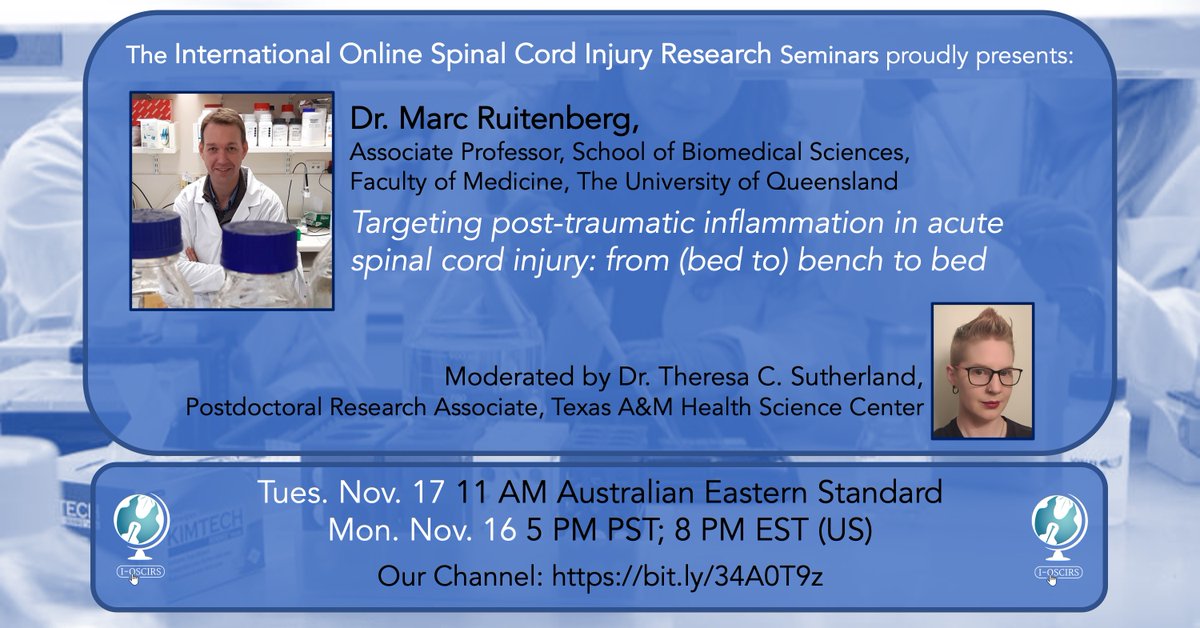 Fridays are for announcing Tue's seminar! And we have a time change!
Dr. Marc Ruitenberg (@MarcRuitenberg, U Queensland) will speak, moderated by Dr. Sutherland (@TCSutherland91, Texas A&M).
IMPORTANT NOTE - the broadcast time is Tues Nov. 17 11am *Australian Eastern Standard*!