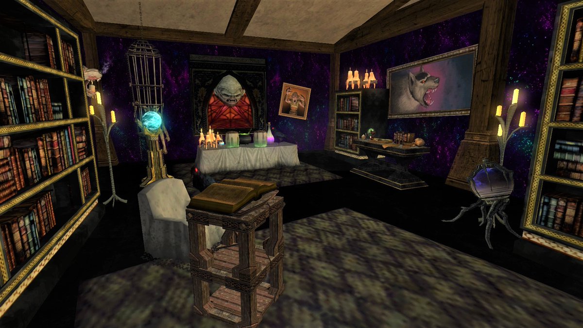 My first Harvest/Fall house in #Lotro 🎃👻 Super fun putting creepy deco to use lol! Animated pets &amp; ambience effects (like mists) are the BEST new additions, really help set a mood and bring it to life! 4 Garden St, Higborough, Bree on Brandywine :) <a href="/lotrofamily/">LOTRO Family</a> @decodumilieu