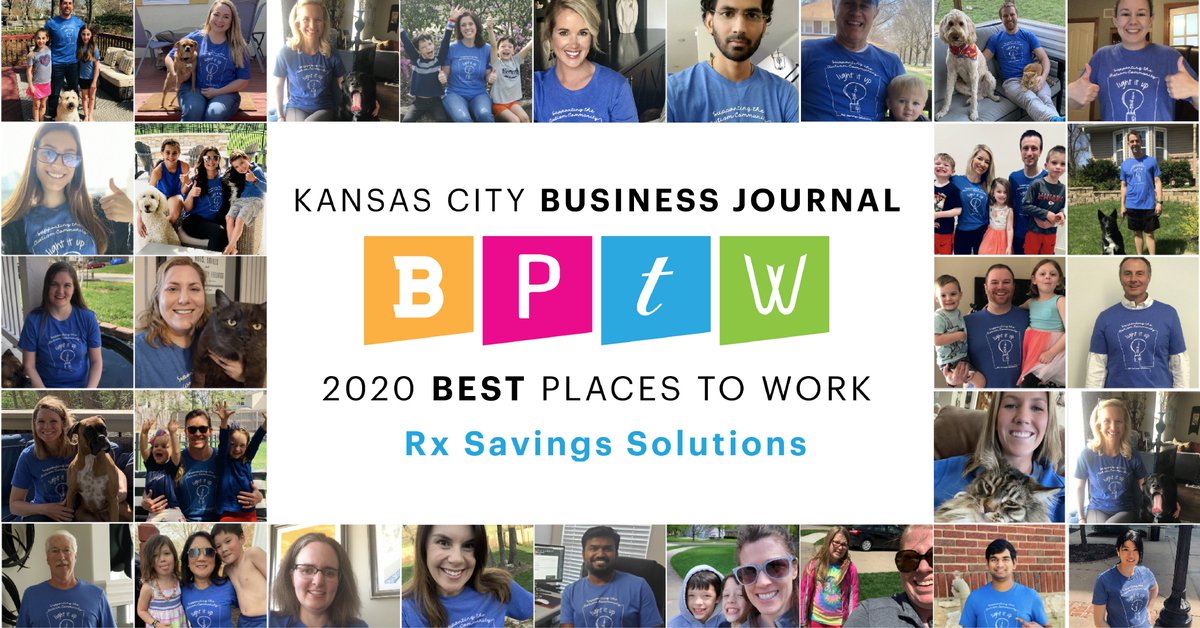 RxSavings's tweet photo. 2020 has made it clear that our people and culture can thrive no matter what challenges we face. Here’s to 3 straight years on the @KCBizJournal Best Places to Work list > https://t.co/dIMIA71oae #BPTW #BPTWKC #BPTW2020 https://t.co/KrQfuZdBhW